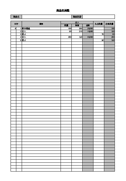 在庫管理表の作り方 テンプレート 無料 01 商品別 入出荷 在庫管理 簡易商品有高帳 エクセル Excel 文書 テンプレート の無料ダウンロード