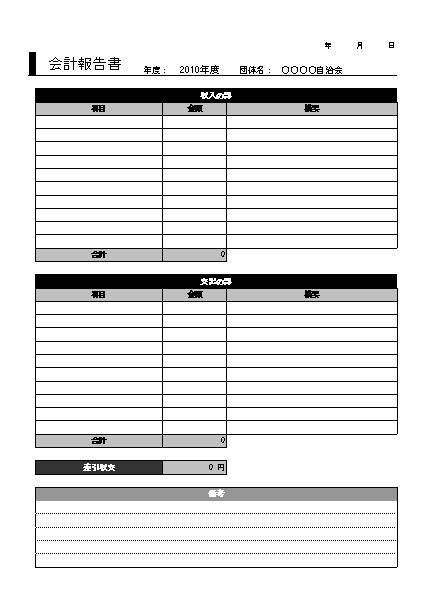 収支報告書 収支決算書 収支決算報告書 会計報告書の書き方 作り方 書式 様式 フォーマット 雛形 ひな形 見本 サンプル テンプレート 無料 06 社内 町内会 自治会その他一般 エクセル Excel 文書 テンプレートの無料ダウンロード