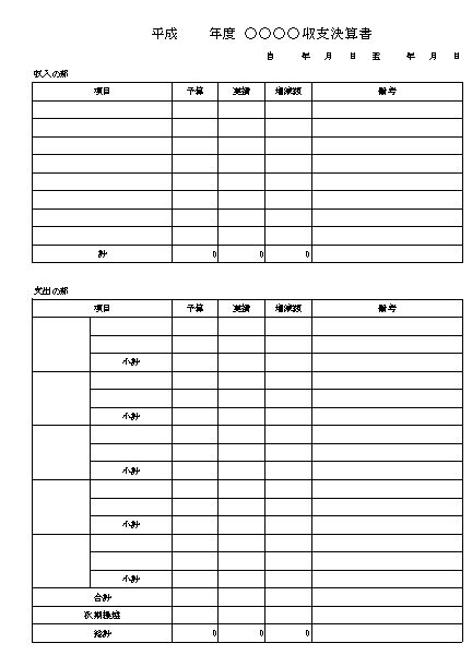 収支報告書 収支決算書 収支決算報告書 会計報告書の書き方 作り方 書式 様式 フォーマット 雛形 ひな形 見本 サンプル テンプレート 無料 03 社内 町内会 自治会その他一般 シンプル 実用タイプ エクセル Excel 文書 テンプレートの無料