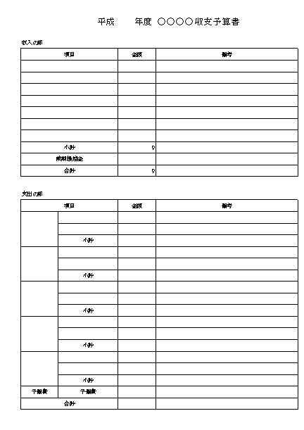 予算書 収支予算書 収支計画書 の作り方 書き方 書式 様式 フォーマット ひな形 雛形 テンプレート03 社内 町内会 自治会 公民館その他一般 エクセル Excel 文書 テンプレートの無料ダウンロード