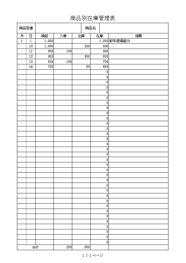 在庫管理表の作り方 テンプレート 無料 02 商品別 入出荷 在庫管理 エクセル Excel 文書 テンプレートの無料ダウンロード